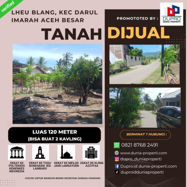 Jual Tanah Murah Aceh Besar Luas 120 m² Bisa Buat 2 Kavling