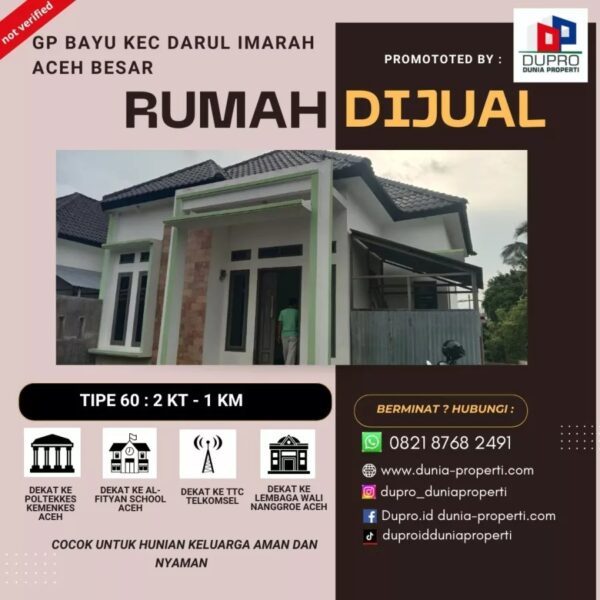 33 rumah dijual murah di gp bayu kecamatan darul imarah aceh besar