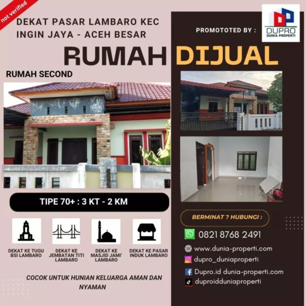 Rumah Second Siap Huni Dekat Pasar Lambaro, Ingin Jaya – Aceh Besar