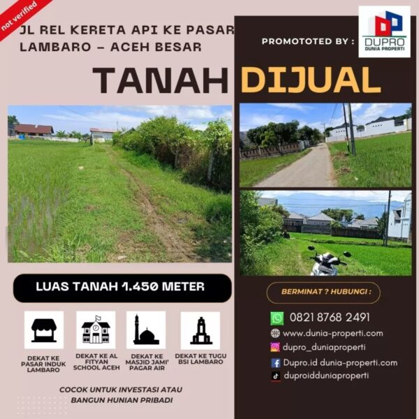 Dijual di Lambaro Tanah Strategis 1.450 m – Investasi yang Menjanjikan
