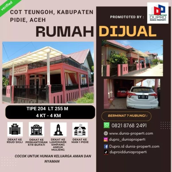 Jual Rumah 2 Lantai di Gp Tijue tipe 204, Pidie – SHM & IMB Lengkap