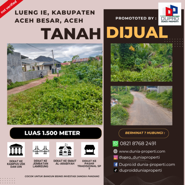 Tanah luas harga ramah di Lueng Ie, dekat kampus dan pasar
