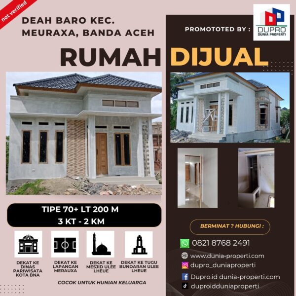 Rumah Modern TIPE 70+  Siap Huni di Deah Baro Banda Aceh Tepi Jalan