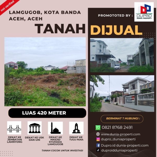 Tanah Dijual 420m² di Lamgugob Banda Aceh Harga 2,2 Juta per Meter