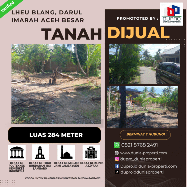 lhue blang 284 m Jual Tanah Murah Aceh Besar Luas 284 m²