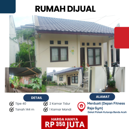 Dijual Rumah Tipe 40 Tanah 144 m² di Merduati Banda Aceh