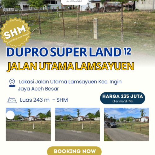 Dijual Tanah SHM 243 m² di Jalan Utama Lamsayuen Aceh Besar