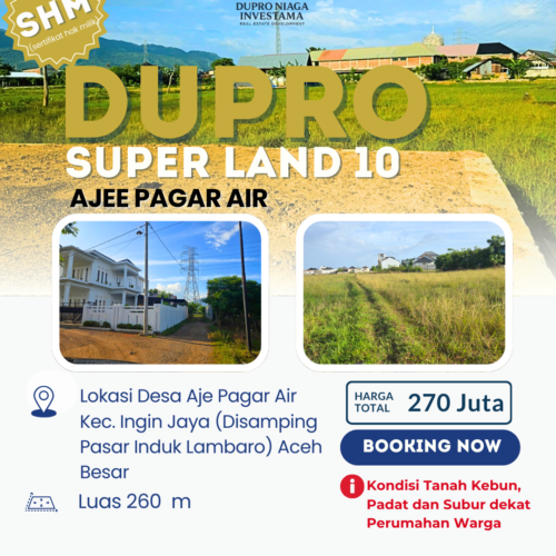 Dijual Tanah SHM 260 m² Lokasi Strategis di Aje Pagar Air, Ingin Jaya Aceh Besar
