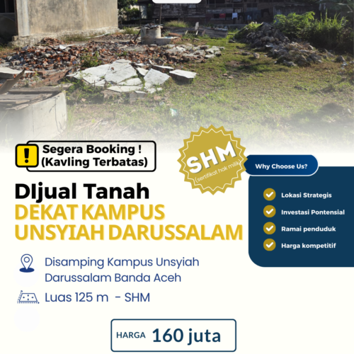 Dijual Tanah SHM 125 m² Dekat Kampus Unsyiah Darussalam Banda Aceh