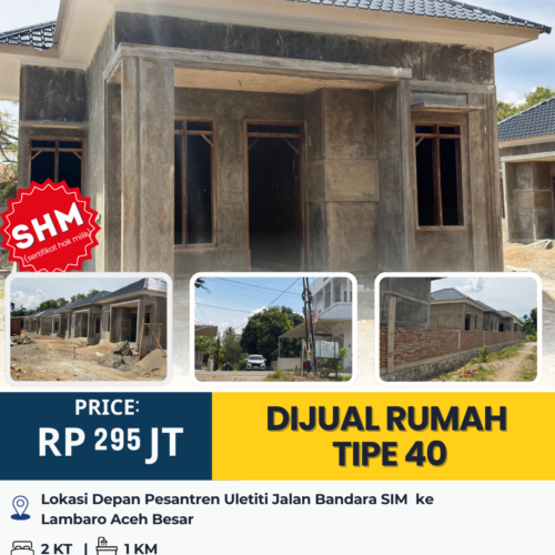 Rumah Tipe 40 Dijual di Lambaro Aceh Besar – Depan Pesantren Ule Titi, SHM