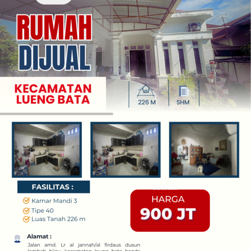 Rumah Dijual di Kecamatan Lueng Bata Banda Aceh – LT 226 m², SHM