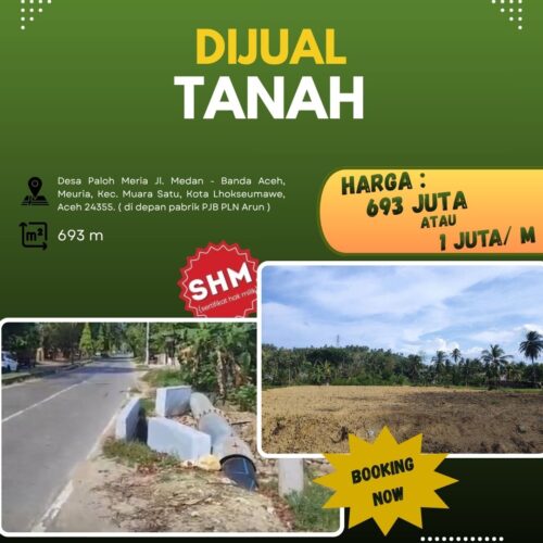 Dijual tanah SHM(Sertifikat Hak Milik) Lokasi Desa Paloh Meria Kec. Muara Satu, Kota Lhokseumawe, Aceh
