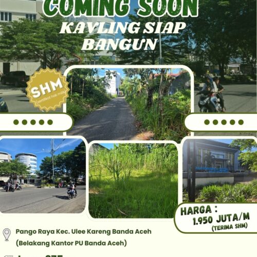 COMING SOON KAVLING LUAS 275 M² – SHM DILOKASI PANGO RAYA
