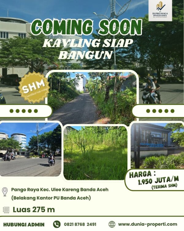COMING SOON KAVLING LUAS 275 M² – SHM DILOKASI PANGO RAYA
