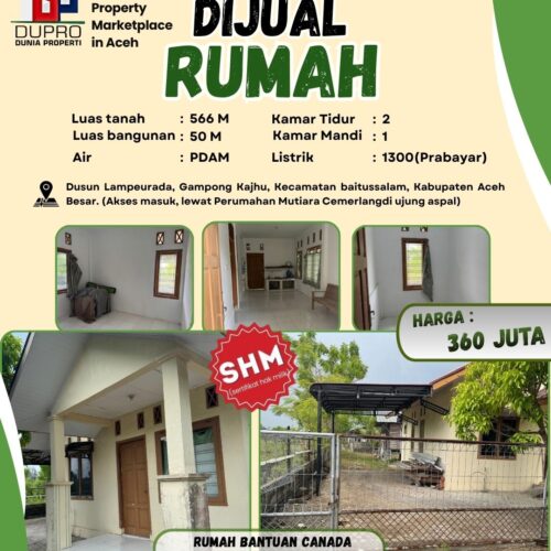 Rumah Dijual di Kajhu Aceh Besar - Luas Tanah 566 m² - Legalitas SHM