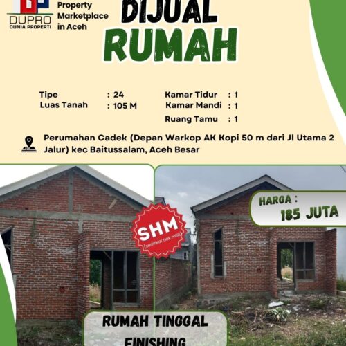 Dijual Rumah SHM di Perumahan Cadek, Baitussalam Aceh Besar- Legalitas SHM- LT 105 m²
