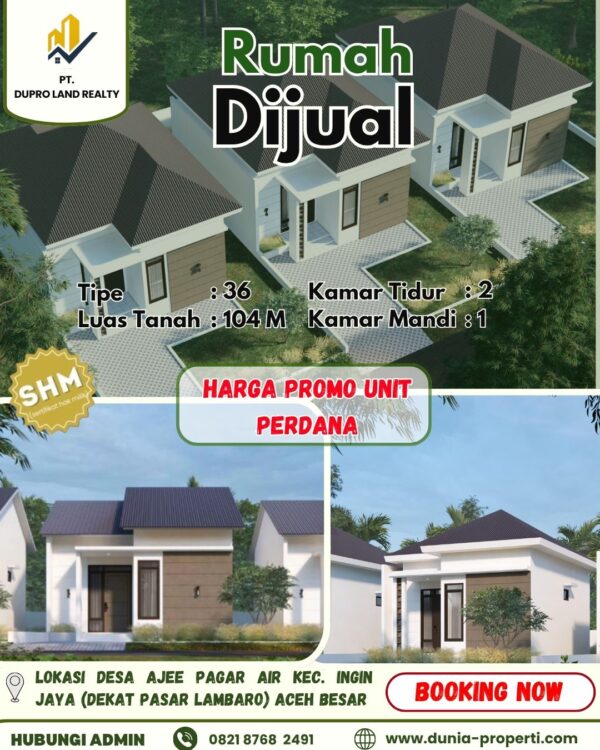 DIJUAL RUMAH TIPE 36 DILOKASI STRATEGIS | SHM | ACEH BESAR