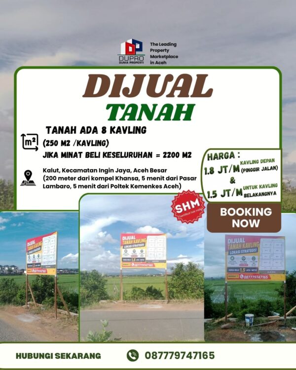 Dijual Tanah Kavling SHM di Kalut Ingin Jaya Aceh Besar, Mulai Rp1,5 Juta/m²